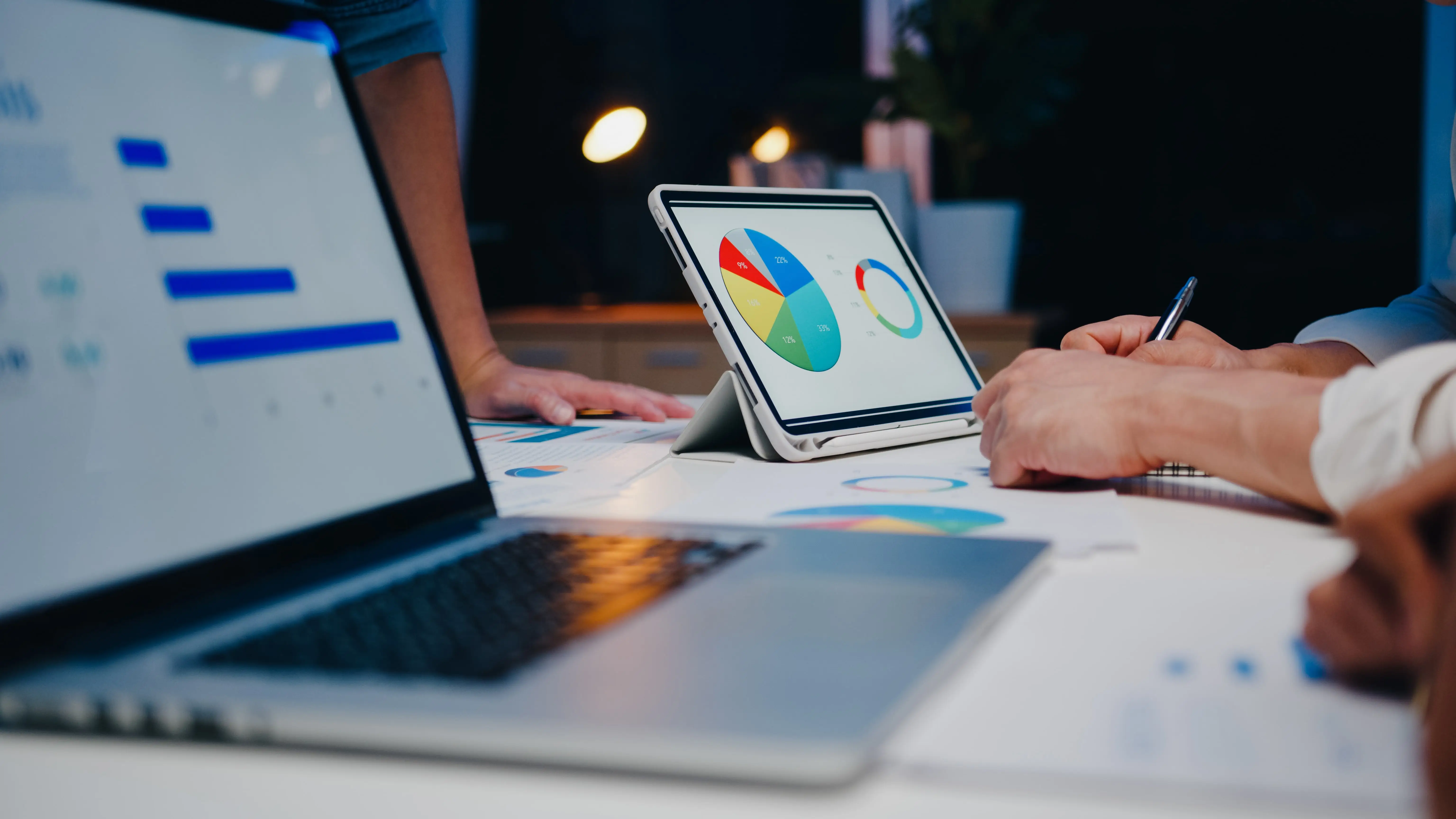 Business professional analyzing growth metrics and ROI optimization strategies
