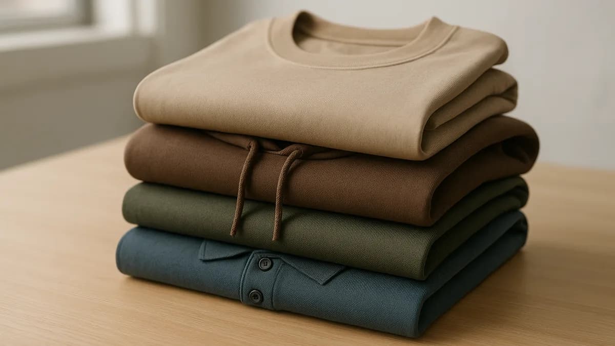 Custom company apparel cost, folded custom apparel in a Los Angeles studio (custom-company-apparel-cost)