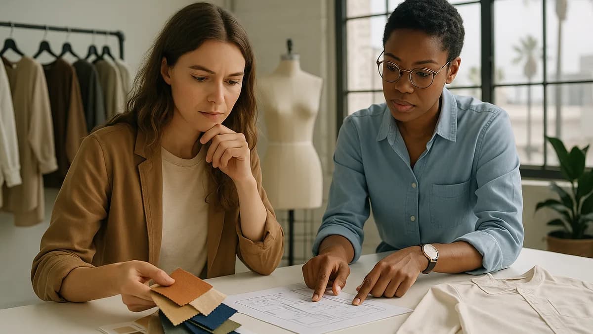 Do you need a fashion consultant, a founder and a fashion consultant reviewing a plan in a Los Angeles studio (do-you-need-a-fashion-consultant)